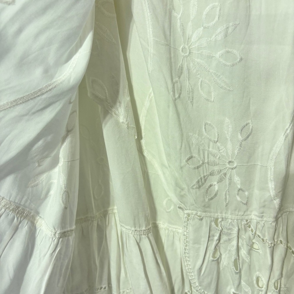 Beyond the Radar White Embroidered Eyelet Wrap Maxi Skirt Bohemian High Low - Picture 12 of 15